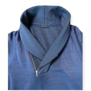 Theory Sweatshirt Folded Neckline 1/4 Zip Fleece lined Navy Blue S/M